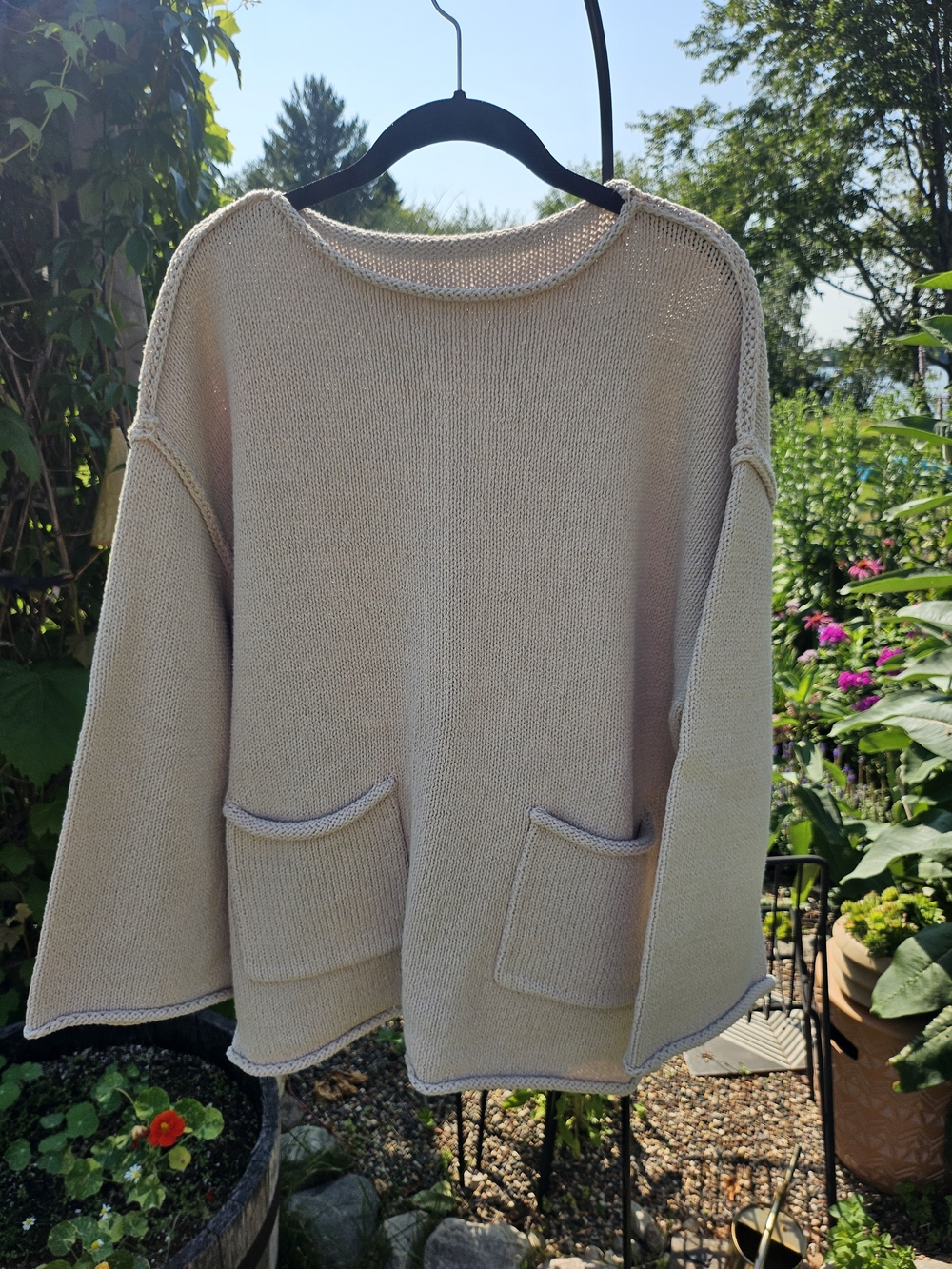 Zara Beige Crewneck Sweater with Front Pockets